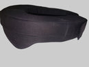 Black racing donut neck brace with additional support hump, made from high-density fire-resistant foam.